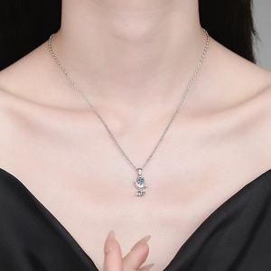 Elegant S925 silver tulip pendant necklace with moissanite stone on a female model