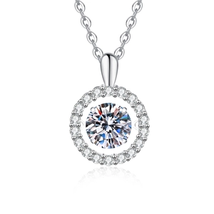 Collana halo scintillante con moissanite da 1 carato D in argento sterling 925 lucido