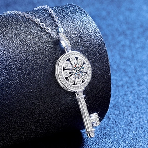 Collier Pendentif Clé de Tournesol en Argent Sterling 925 avec Moissanite pour Femme Chaîne de Clavicule en Moissanite Couleur D