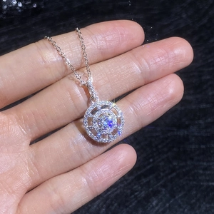 Elegant S925 sterling silver compass moissanite pendant necklace with double halo design