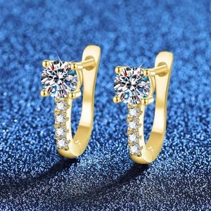 Boucles d'Oreilles Créoles en Argent Sterling 925 Moissanite pour Femme Minimaliste en Forme de U Plaquées Or Bijoux Fins