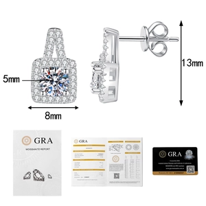 Detailed view of square halo moissanite earrings with GRA certificate and report