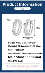 Tableau des tailles détaillé pour boucles d'oreilles créoles en argent 925 et moissanite