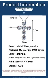 Detailed size specifications of S925 silver 4.8ct Moissanite cross pendant necklace
