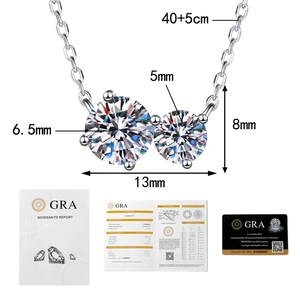 S925 silver moissanite necklace with GRA certification and detailed size measurements