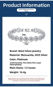 Macro shot of 1.9ct Moissanite s925 silver sunflower bracelet with 7mm link diameter
