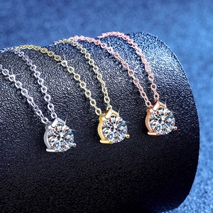 925 Sterling Silver 1 Carat Moissanite Necklace Round Brilliant Cut Geometric Pendant Necklace With GRA Certificate Jewelry For Women