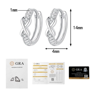 Dimensions détaillées des boucles d'oreilles moissanite avec certificat GRA