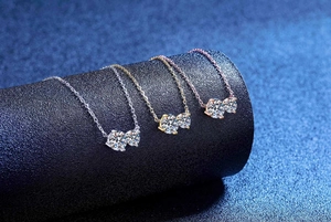 S925 sterling silver necklaces with dual round brilliant cut moissanite in three metal tones