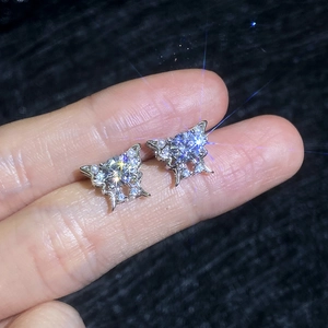 S925 sterling silver butterfly stud earrings with sparkling moissanite and mini shell pearls