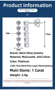 Technical drawing showing S925 silver moissanite tassel earring dimensions and 5-layer plating