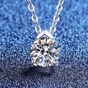 S925 sterling silver moissanite solitaire necklace with round brilliant cut pendant