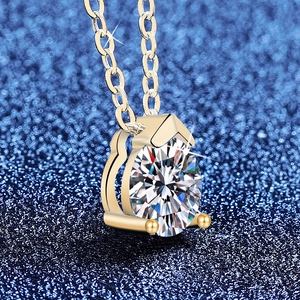 Elegant 925 sterling silver necklace featuring a sparkling round moissanite pendant