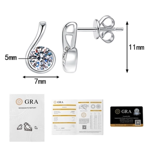 Macro detail of S925 silver moissanite earrings with 5mm stones and GRA certification