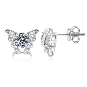 S925 Sterling Silver butterfly stud earrings with Moissanite stones and pearls