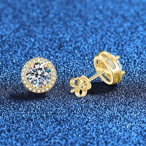 Classic gold-plated 925 sterling silver stud earrings with brilliant round moissanite stones