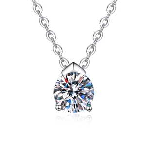 Minimalist S925 sterling silver necklace with a round moissanite in 3-prong setting