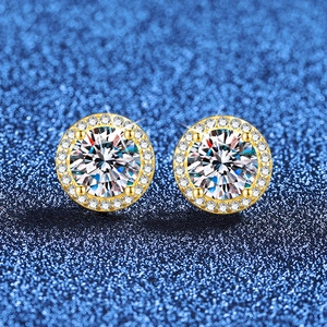Luxury 925 Sterling Silver Moissanite Stud Earrings For Women Gold Plated Halo Round Cut Diamond Earrings With GRA Certificate Jewelry