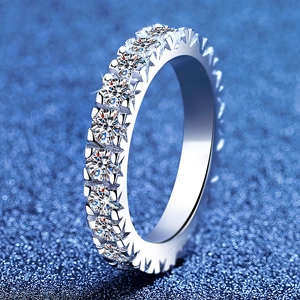 Bague Éternité en Argent Sterling S925 Avec Moissanite Complète pour Homme Femme Bague Étincelante Incrustée Bijoux