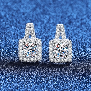 925 Sterling Silver Moissanite Square Halo Stud Earrings Sparkly Rhinestone Exquisite Jewelry For Women Wedding Party Gift