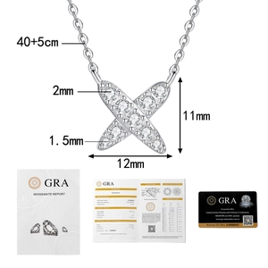 Detail view of X-shaped S925 silver necklace with moissanite and GRA certificate