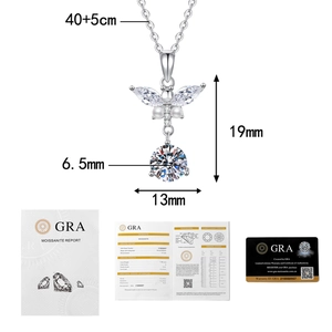 Detailed view of S925 silver butterfly necklace with moissanite and GRA certificate