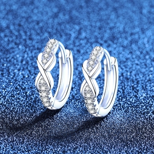 Boucles d'Oreilles Créoles Moissanite Infini en Argent Sterling 925 Couleur D Scintillantes Boucles d'Oreilles Huggie Noeud Tressé Bijoux