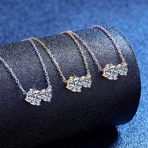 925 Sterling Silver Moissanite Pendant Necklace Elegant Double Round Stone Gemini Design Fashion Jewelry For Women Gift
