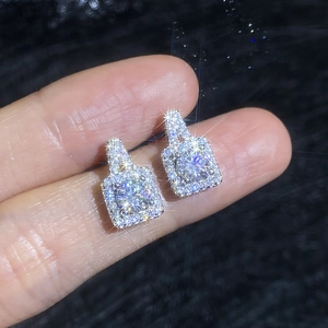 Luxurious S925 sterling silver halo stud earrings featuring square brilliant moissanite