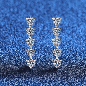 925 Sterling Silver Moissanite Stud Earrings For Women 5 Stone Linear Drop Earrings Light Luxury Niche Fine Jewelry Gift