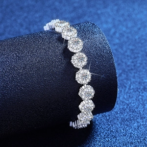 Elegant S925 sterling silver moissanite sunflower bracelet with luxury sparkling clusters