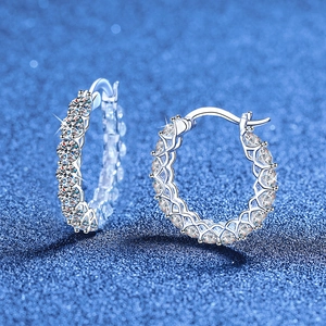 Luxe S925 Argent Sterling Moissanite Boucles d'Oreilles Anneaux Pour Femmes Bijoux Moissanite Coupe Ronde Avec Certificat GRA