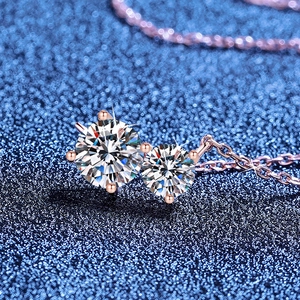 Elegant S925 silver necklace with 1.5ct moissanite in rose gold double stone setting