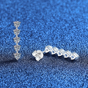 S925 sterling silver drop earrings featuring five aligned round moissanite stones