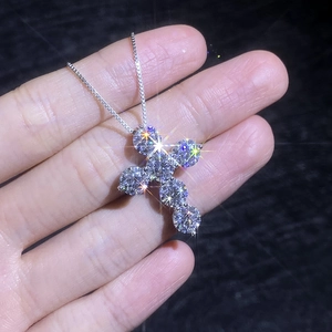 Sparkling 4.8ct cross pendant necklace with S925 sterling silver chain and radiant moissanite