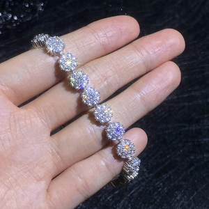 Sparkling S925 sterling silver moissanite sunflower bracelet with halo cluster design