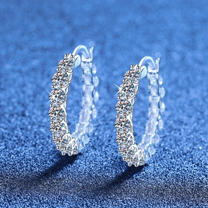 Boucles d'oreilles créoles en argent 925 avec pierres de moissanite rondes brillantes