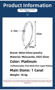 Spécifications du bracelet en argent S925 et moissanite avec pierre de 1ct en détail
