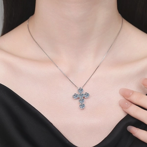 Sparkling 4.8ct cross pendant necklace in S925 sterling silver with moissanite stones
