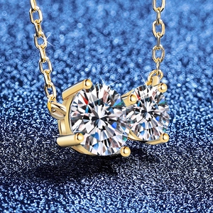 Minimalist 1.5 carat Moissanite double star pendant necklace in 18K gold finish