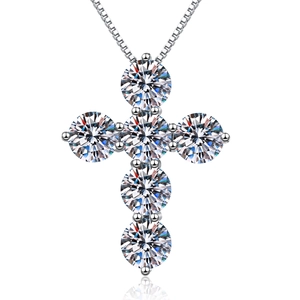 Sparkling 4.8ct cross pendant necklace with S925 sterling silver chain for women