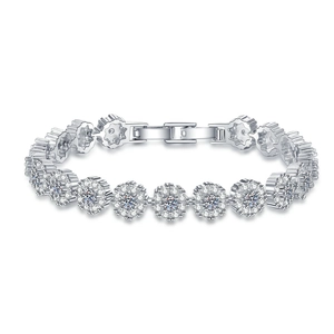 Elegant S925 sterling silver sunflower moissanite bracelet with sparkling floral clusters