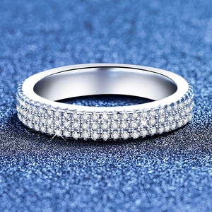 S925 sterling silver eternity ring with three rows of brilliant white moissanite stones