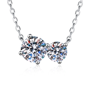 Elegant S925 sterling silver necklace with double round moissanite pendants on O-chain