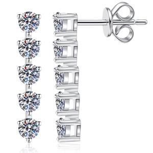 Elegant S925 sterling silver drop earrings with five vertical moissanite stones
