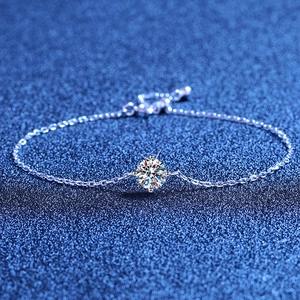 925 Sterling Silver Minimalist Moissanite Bracelet For Women Four Prong Setting Adjustable Round Inlaid Fashion Fine Jewelry With GRA Certificate