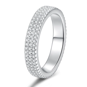 Three-row pavé moissanite ring in S925 sterling silver with a polished finish