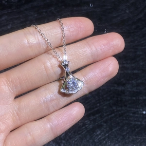 Elegant silver skirt pendant necklace with sparkling 1 carat moissanite fan-shaped design