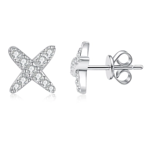 Minimalist S925 sterling silver X-shaped cross stud earrings with sparkling pavé stones