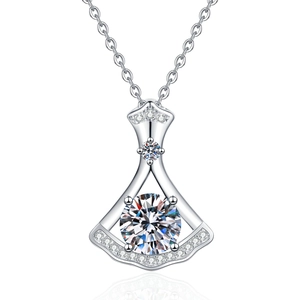 Elegant silver fan-shaped skirt necklace with 1 carat round moissanite pendant